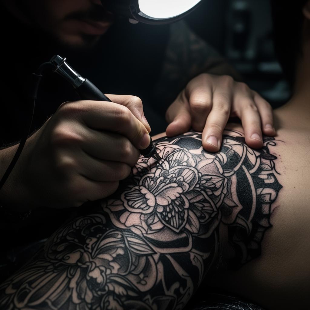 Tattoo artist at work in the studio