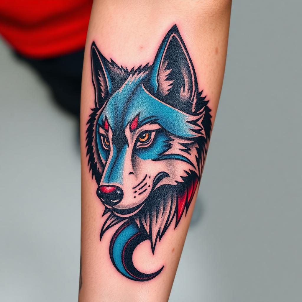 Neo-traditional color wolf tattoo