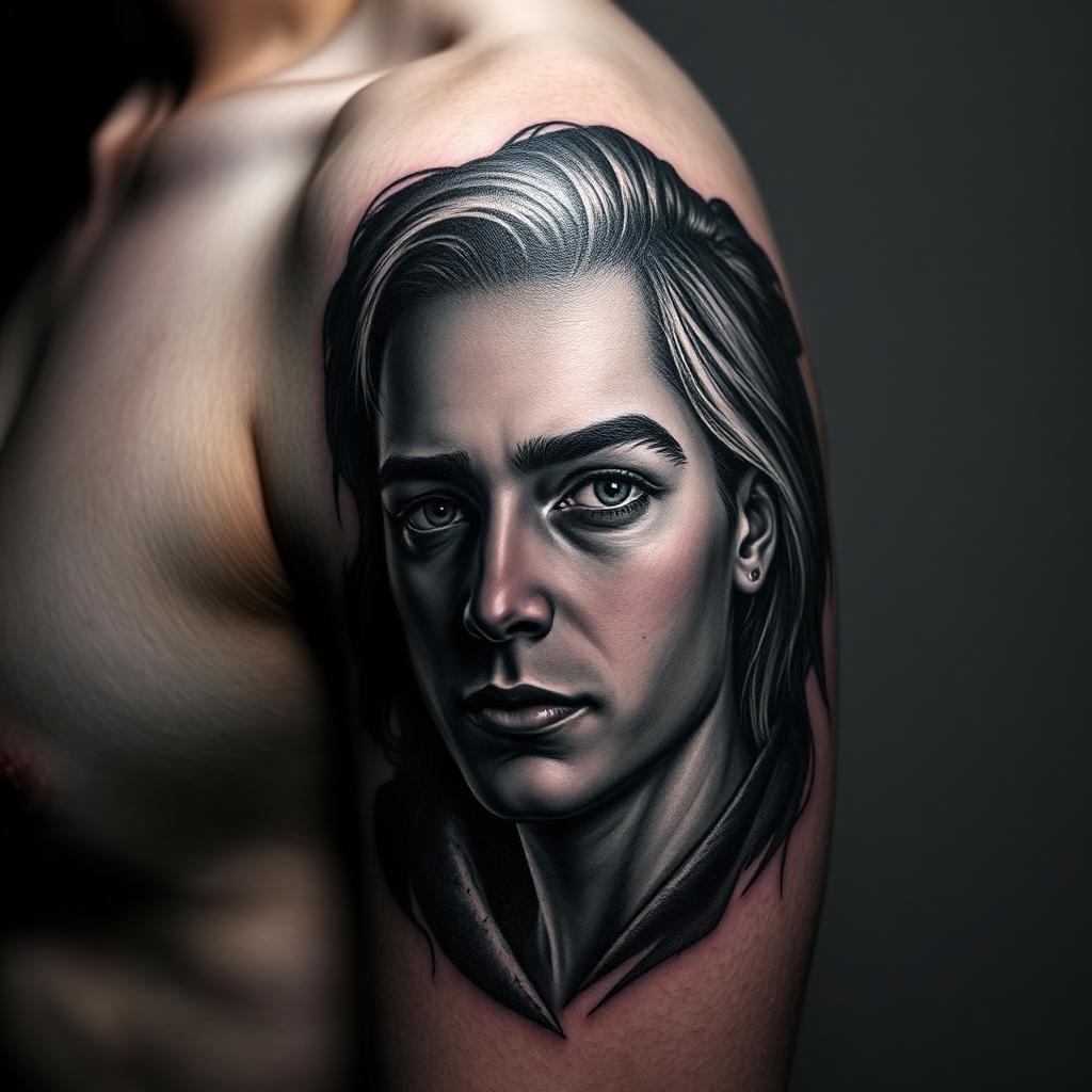 Black and grey realism portrait tattoo
